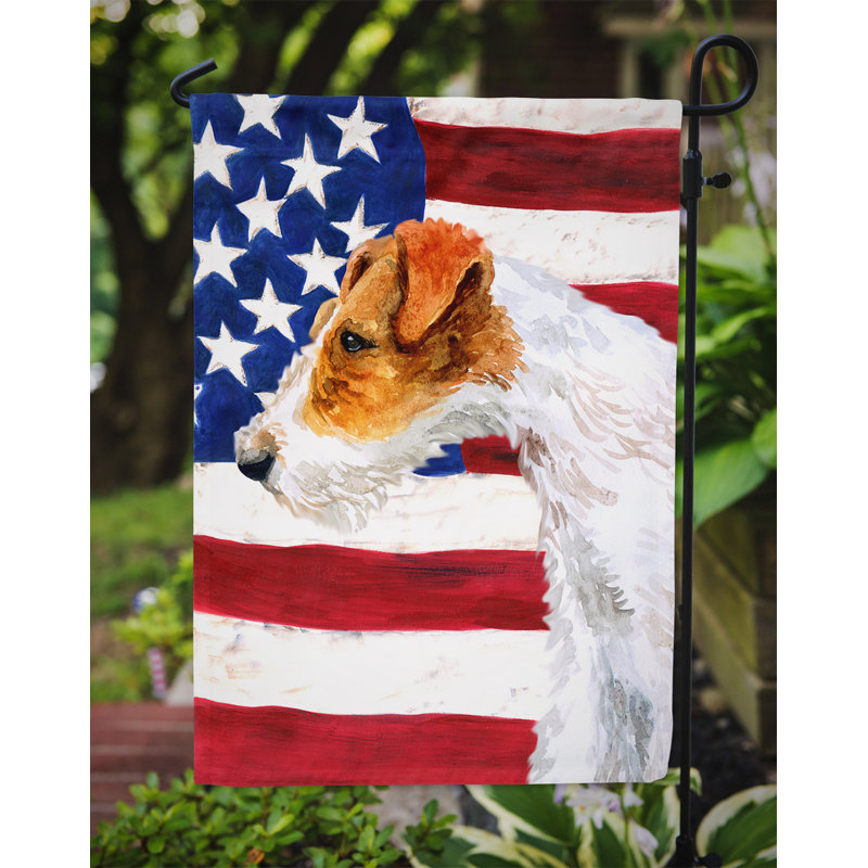 2 côtés en polyester de 2 côtés american drapeau de jardin, Fox Terrier drapeau É.-U.