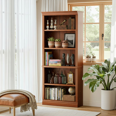 5-Tier 72.1-Inch Open Floor Shelf In Cherry Wood Color - Large Storage Unit Suitable For Libraries, Bedrooms, And Living Rooms