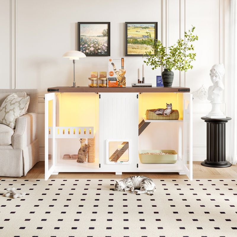 Large Cat Litter Box Enclosure with LED Light