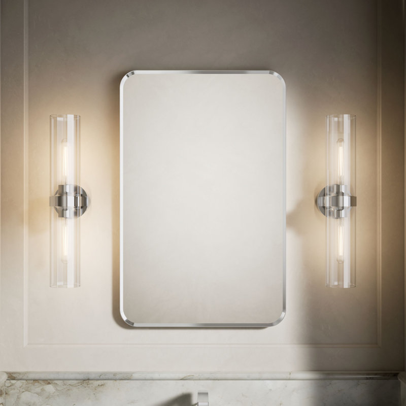 Miroir de salle de bain mural, Chrome poli, 34 po x 22 po