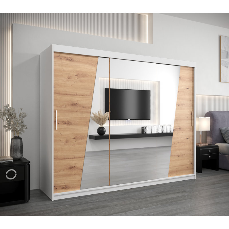 Pensiero 3 Door Manufactured Wood Wardrobe, White/Artisan