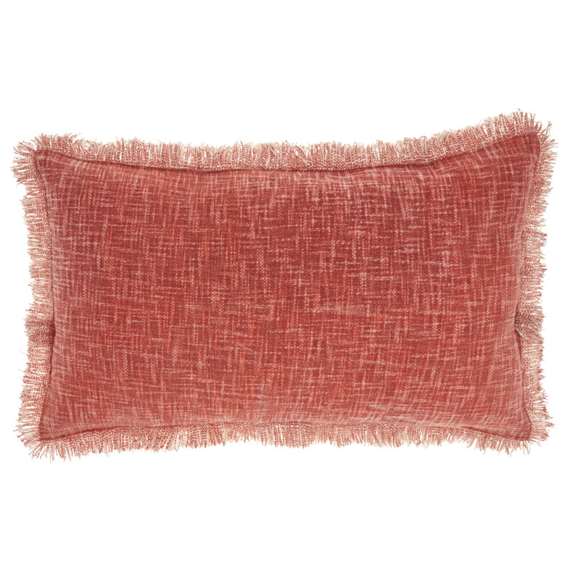 Rust Red Cotton Fringed Rectangular Lumbar Throw Pillow 14" x 24"