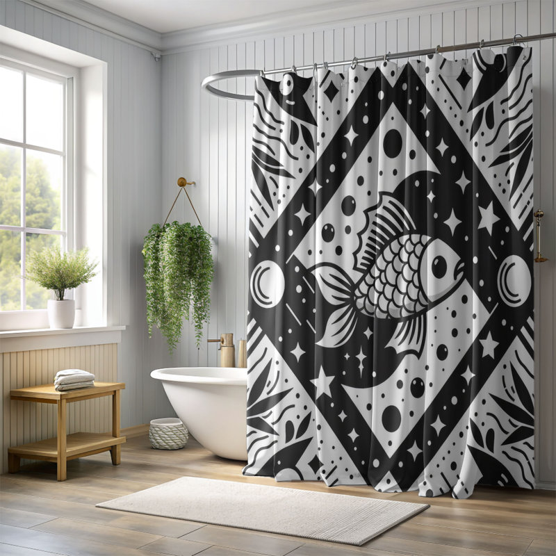 Eggie Checkered Style - 1 Piece Standard Shower Curtain, 74"H x 71"W