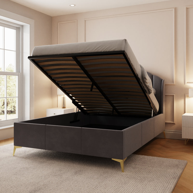 Thierry Upholstered Ottoman Bed, Grey, Double (4'6)