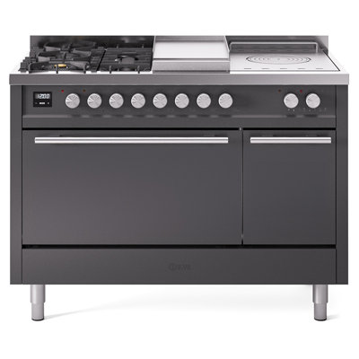 ILVE Professional Plus II Series 48 in. Dual Fuel Range with 5 Sealed Burners, Griddle, Frenchtop (Natural Gas, Solid Door)