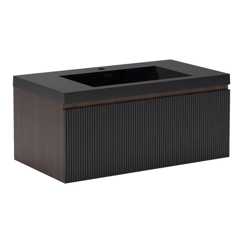 Meuble-lavabo moderne à rayures avec lavabo simple, 35"