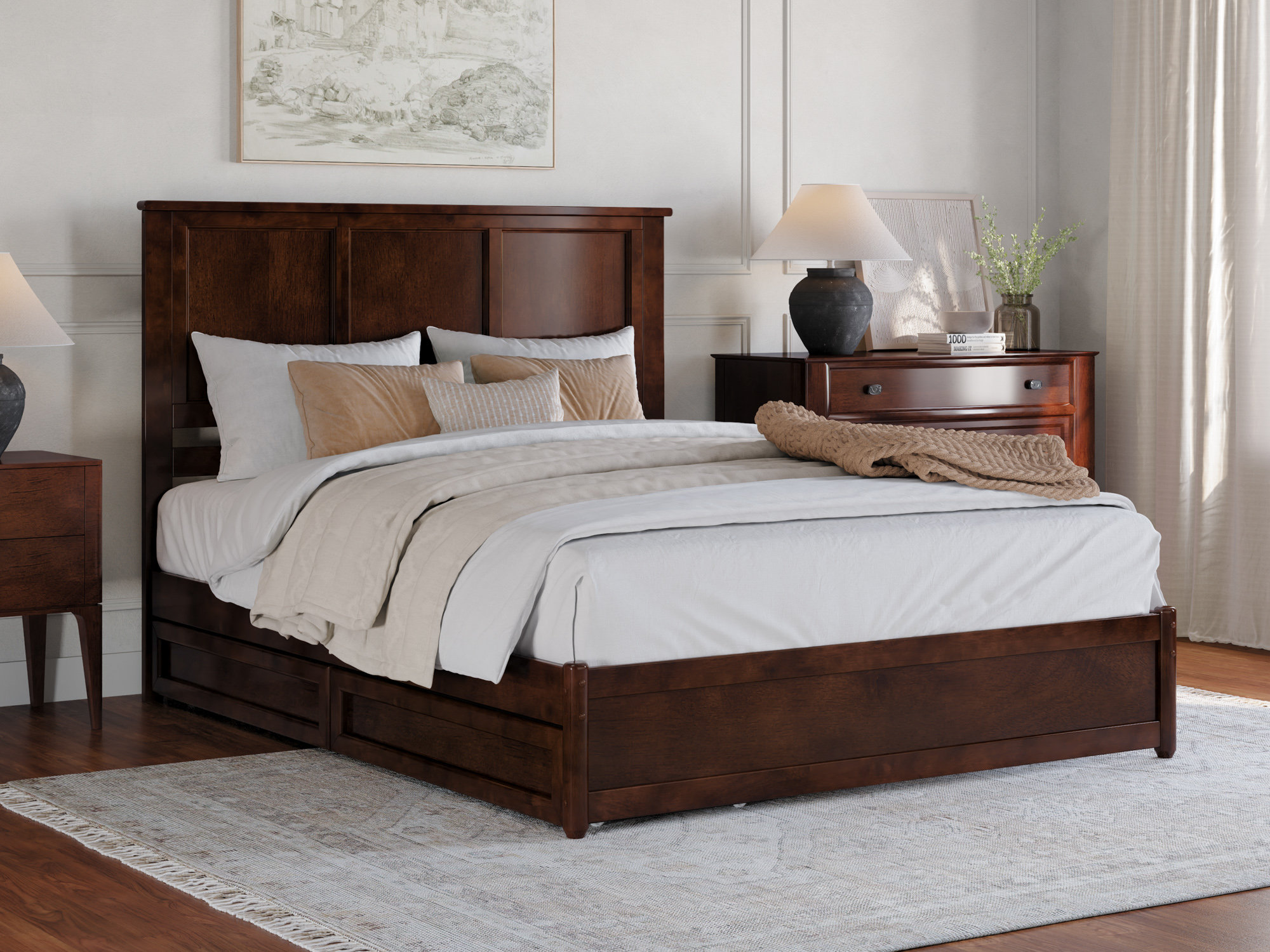 Ashante Solid Wood Storage Platform Bed with Drawers