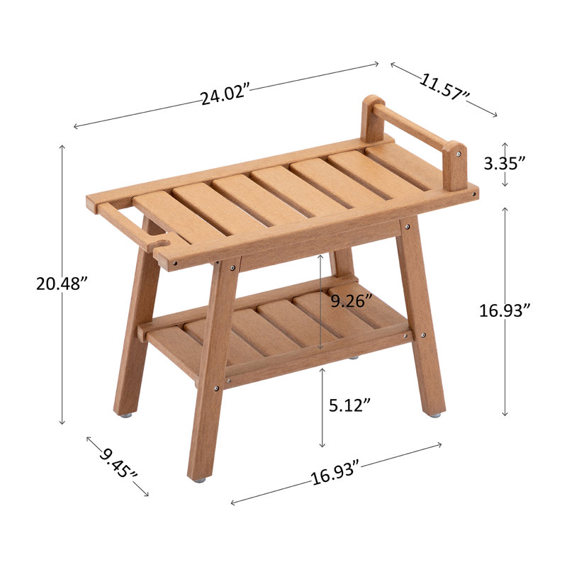 Natilea High-Density Polyethylene (HDPE) Shower Bench, 20" H x 24" W x 12" D, Brown/Brown