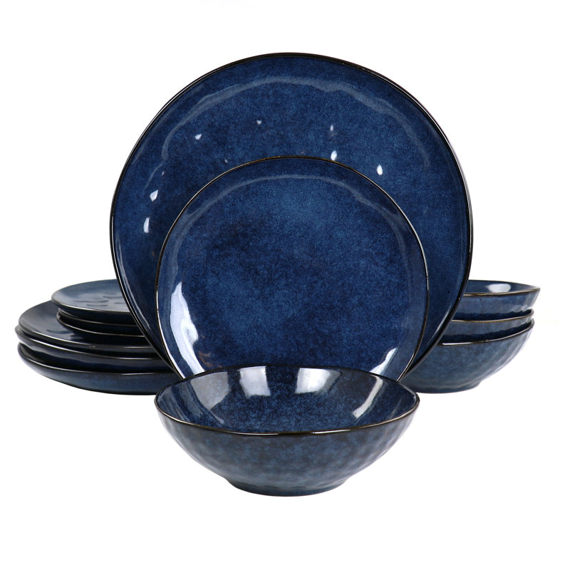 Service de table en grès 12 pièces Coger, Bleu