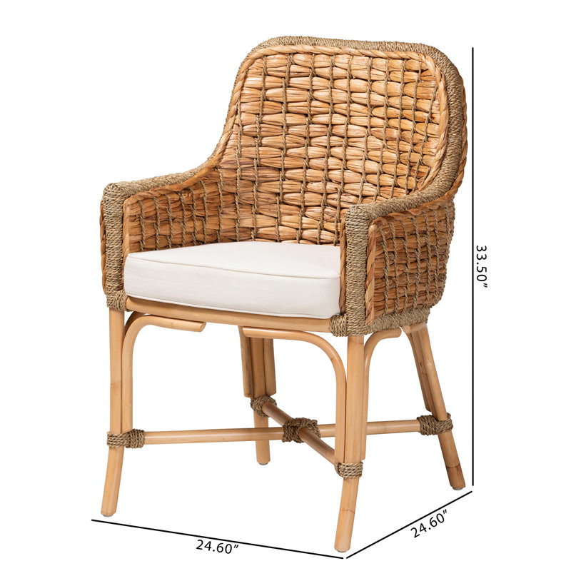 Low White and Brown Rattan Cane Arm Chair