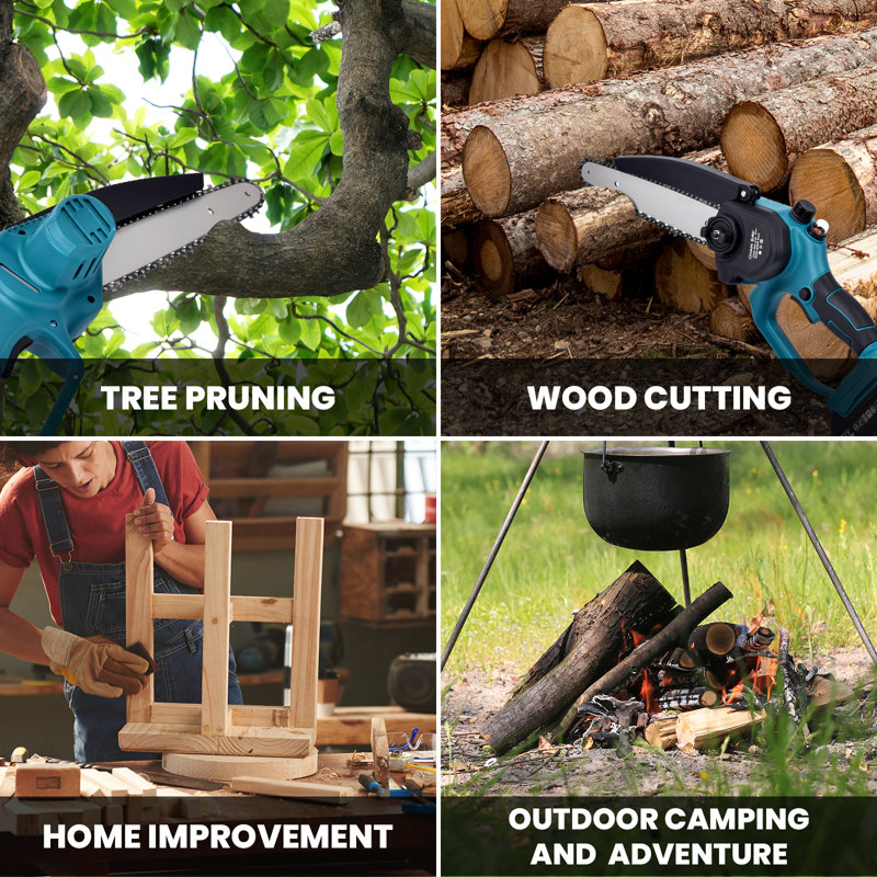 Scies électriques 6 "et 8" pour tailler les arbres 2-en-1, mini-scie à chaîne sans fil avec mât d'extension, portée maximale de 15 pi, taille-branche légère avec 2 piles