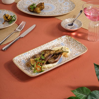 Assiette rectangulaire en porcelaine de luxe Croisière-Tanger | Va au micro-ondes et au lave-vaisselle