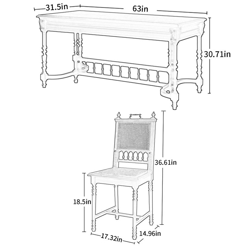 Combinaison table et chaises rectangulaire, H 30,71 po x L 63 po x l 31,5 po