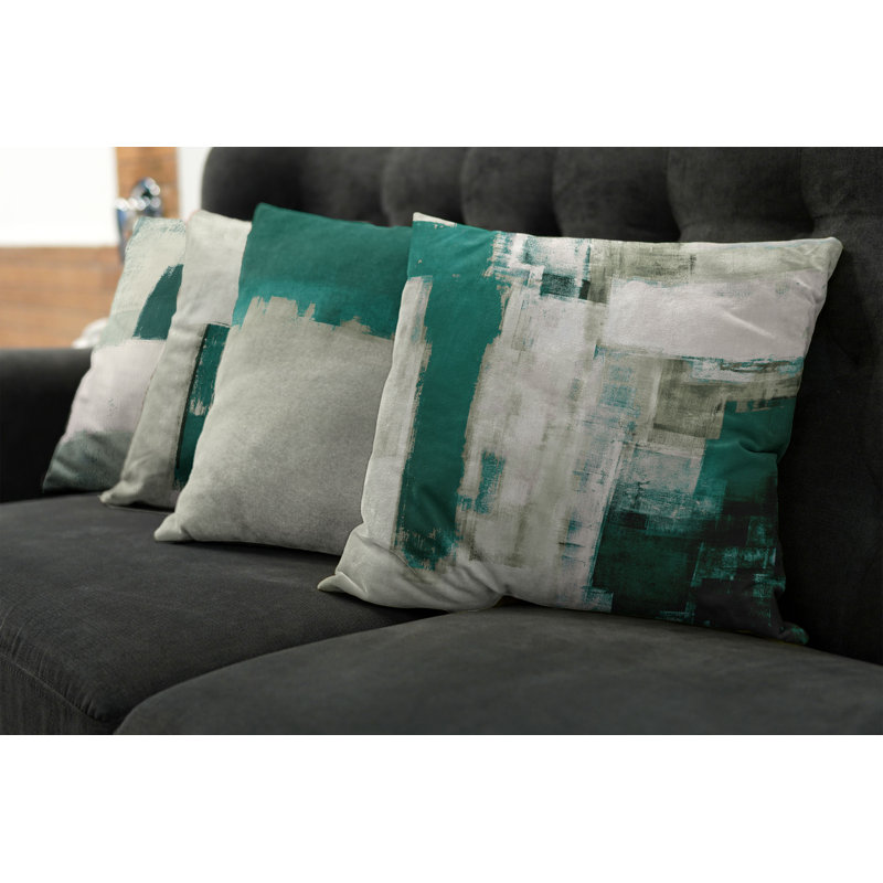 Reversible Pillow Cover, 16" H x 16" W, Dark Teal / Pale Sage Green