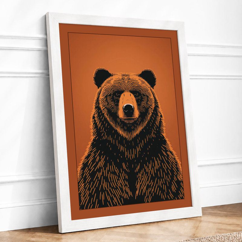 Bear Facing Forward Modern - Framed Print, A4 - 29.7 x 21.0 cm, White