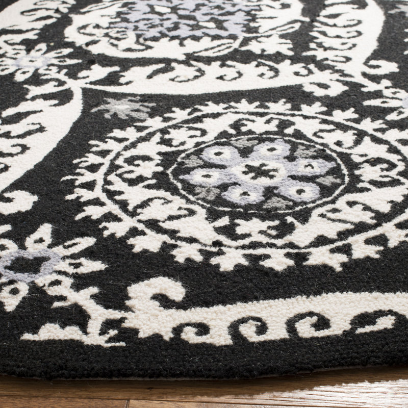 Holmsten Hand Hooked Wool Pile Floral Rug, Round 4'