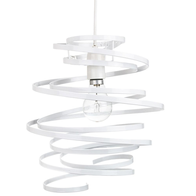 Contemporary Gloss Double Ribbon Spiral Swirl Ceiling Light Pendant, White