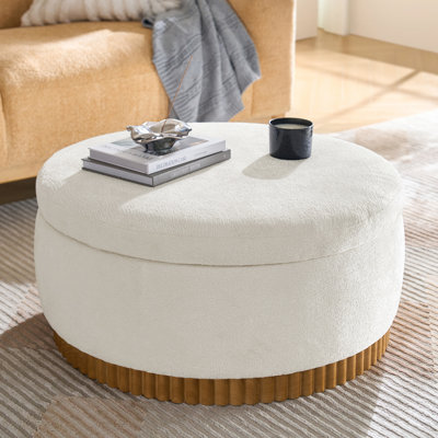 Lessman Modern 35"W Solid Wood Full Assembly Cocktail Storage Round Ottoman With Reversible Tray Top