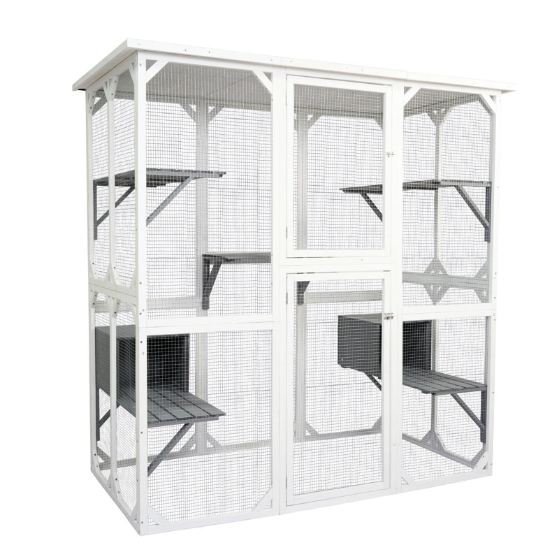 Enclos blanc pour chat en bois, de taille moyenne pour refuge pour animaux de compagnie, cage confortable