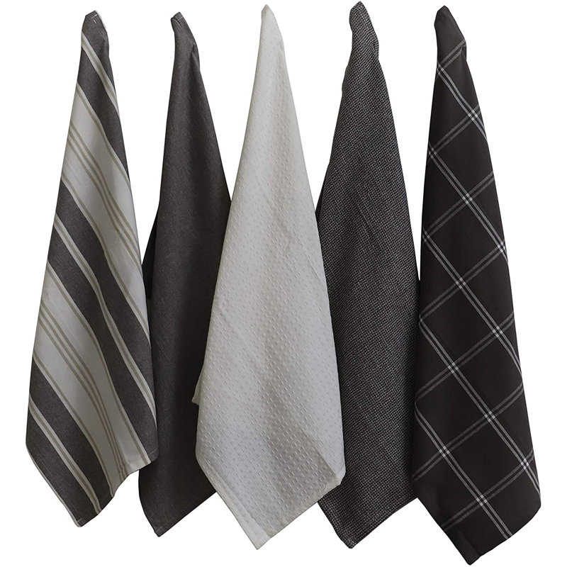 Cotton Stripe Tea Towel Kitchen Towel, Grey/White