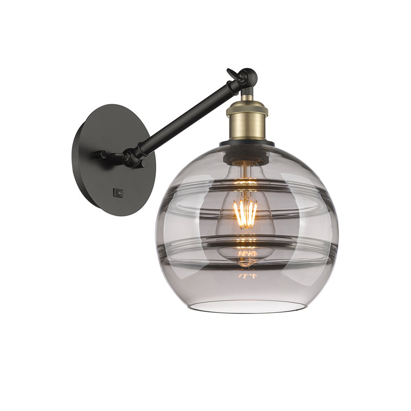 Chartoff Steel Armed Sconce, Light Smoke, Black Antique Brass