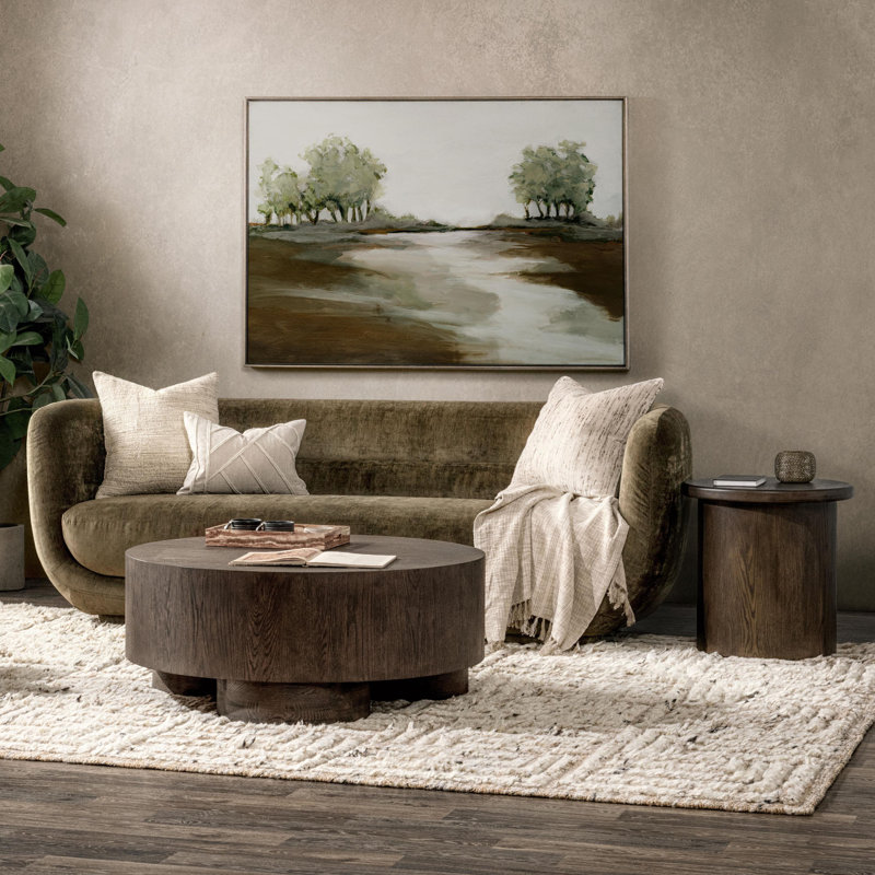 Nico 93" Upholstered Sofa in Brick, Olive Green Velvet