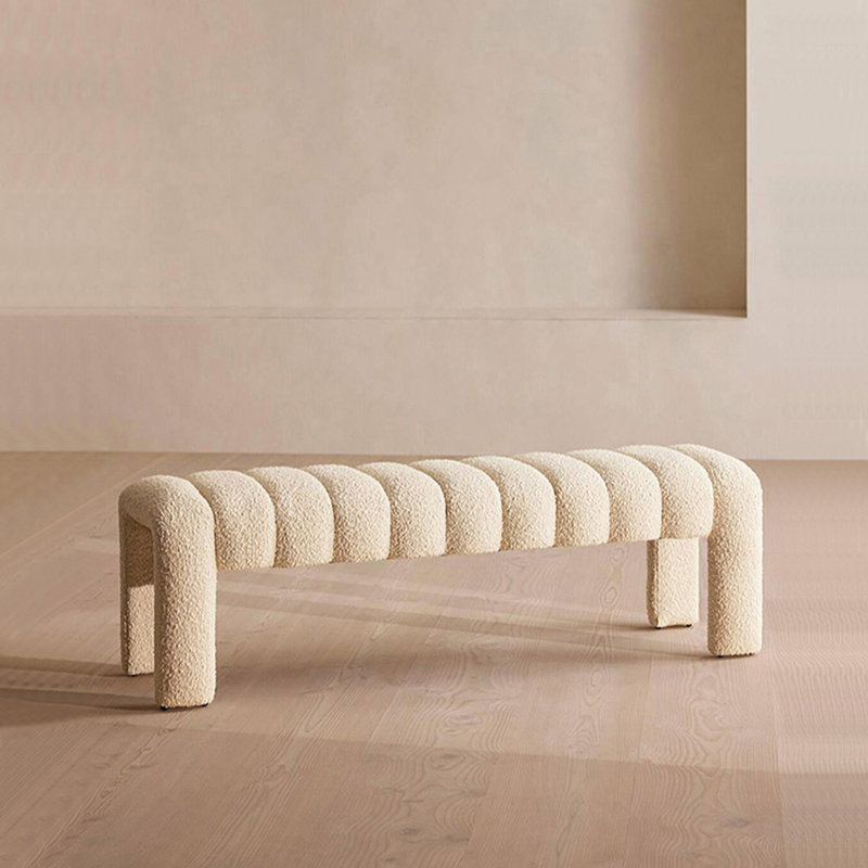 Banc rembourré en mélange de polyester Carraton, H 15,74 po x l 55,11 po x P 19,68 po, Beige
