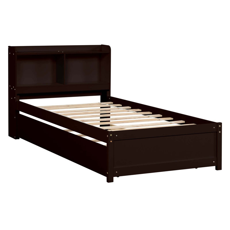 Twin Bed With Trundle,Bookcase, Lit simple, Espresso
