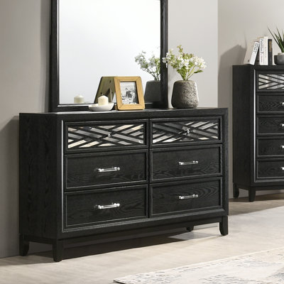 Commode double en bois massif à 6 tiroirs 58,07 po Andrien
