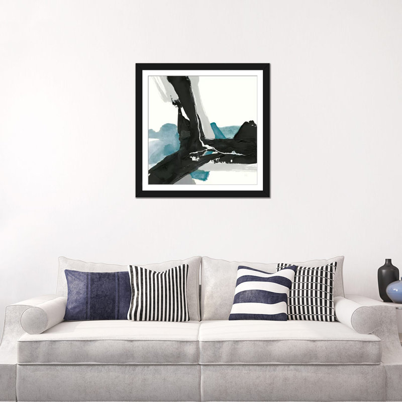 «Black and Teal III», impression sur toile, H 16 po x l 16 po x P 1 po, Papier d'art encadré noir, Blanc