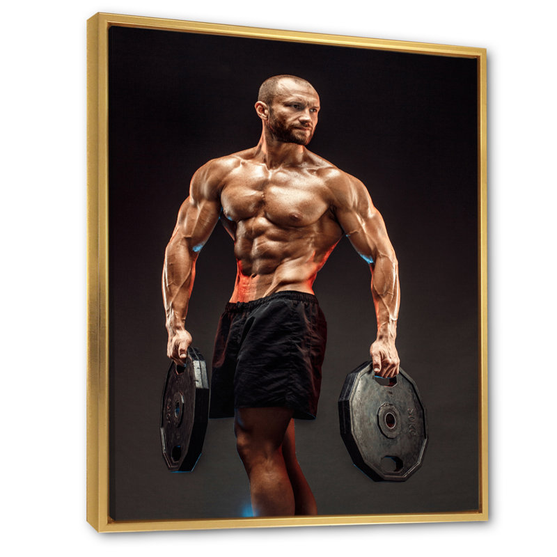 «Powerlifting Man Flex II», reproduction sur toile, Cadre flottant doré, H 32 po x l 16 po x P 1 po