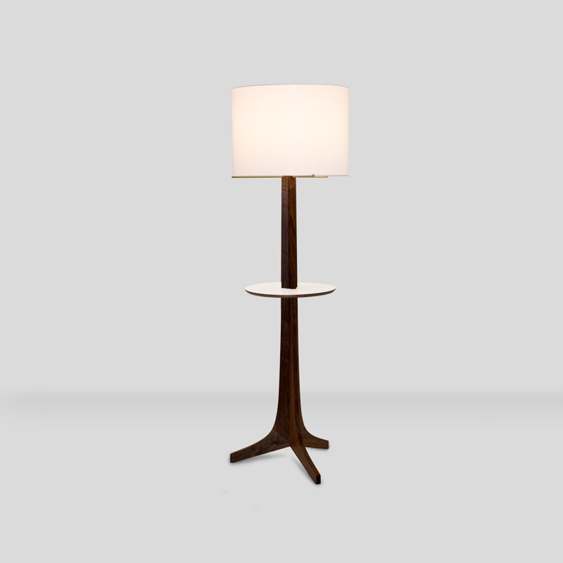 Lampe sur pied 59 po Nauta, Lin blanc, Laiton brossé / noyer teint foncé / blanc
