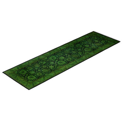 Overdyed Hand-Knotted Wool Modern-Contemporary Green Runner 2' 7" x 8' 8"