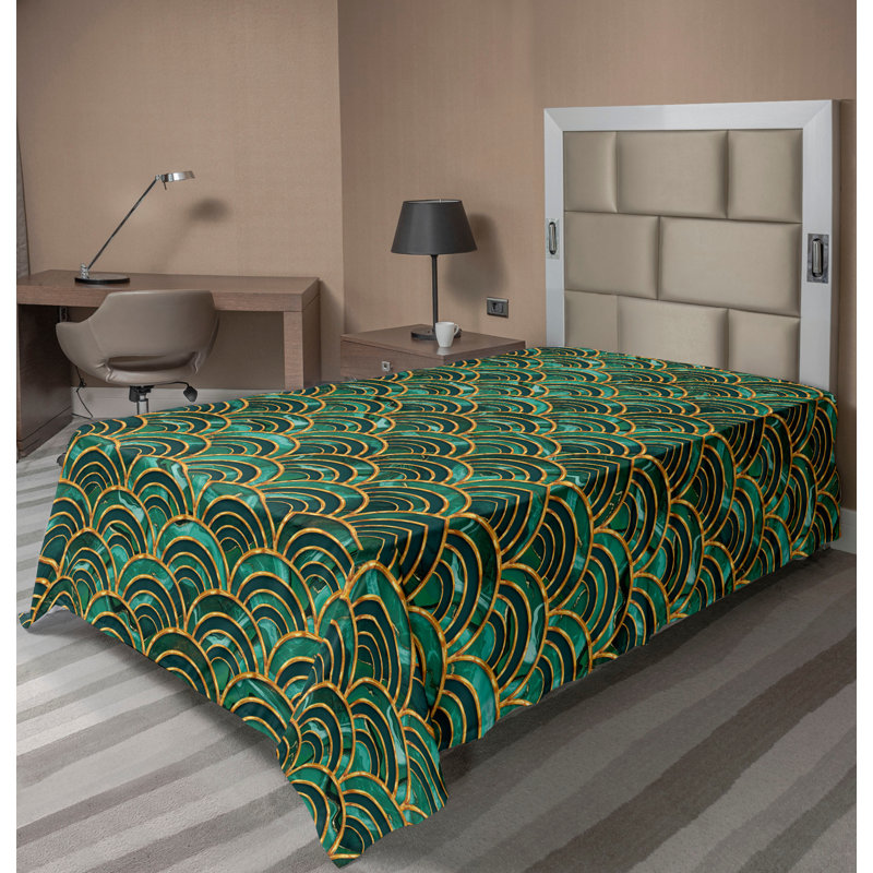 Ambesonne drap plat rétro à vagues dorées et imprimé grunge vert forêt et caramel pâle, Drap plat pour lit simple