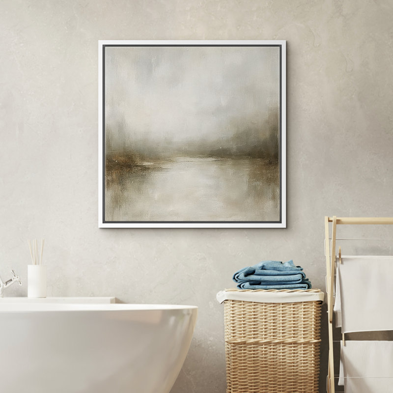 Reproduction de paysage abstrait encadrée d'art mural sur toile pour un décor rétro, H 16 po x l 16 po, Blanc