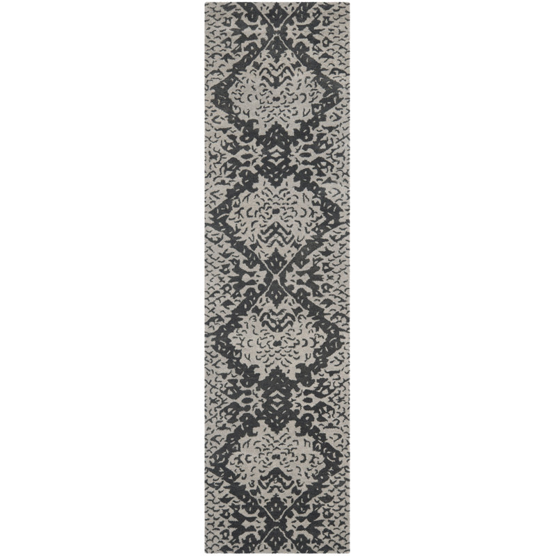 Kouerga Hand Tufted Wool/Cotton Abstract Rug in Gray/Black, Runner 2'3" x 9'