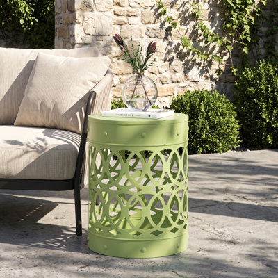 Table d'appoint d'extérieur moderne verte de 35 cm (13,75 po), en fer, avec cadre métallique robuste et finition antirouille, idéale pour une utilisation à l'extérieur.