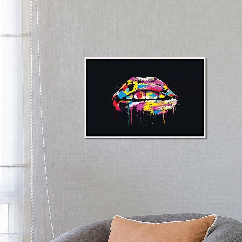 «Colorful Lips» par Balazs Solti - impression d'art graphique, H 18 po x l 26 po x P 1,5 po, Toile blanche encadrée