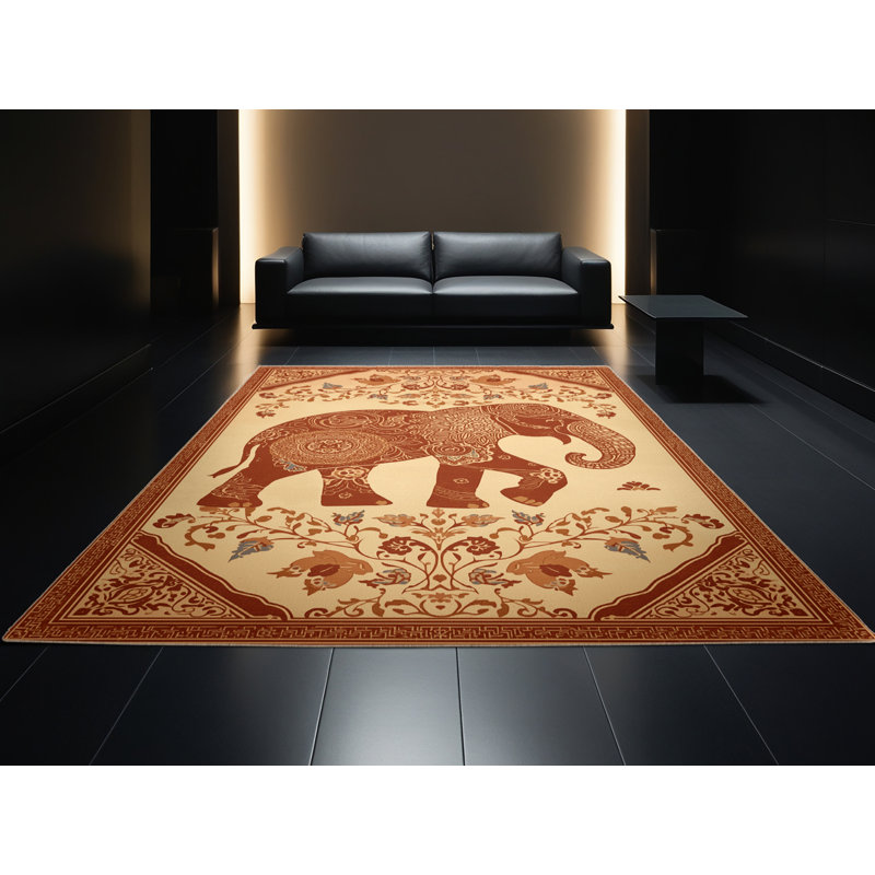 Tapis oriental brun classique lavable à la machine Oryn Elephant, 2 pi x 3 pi