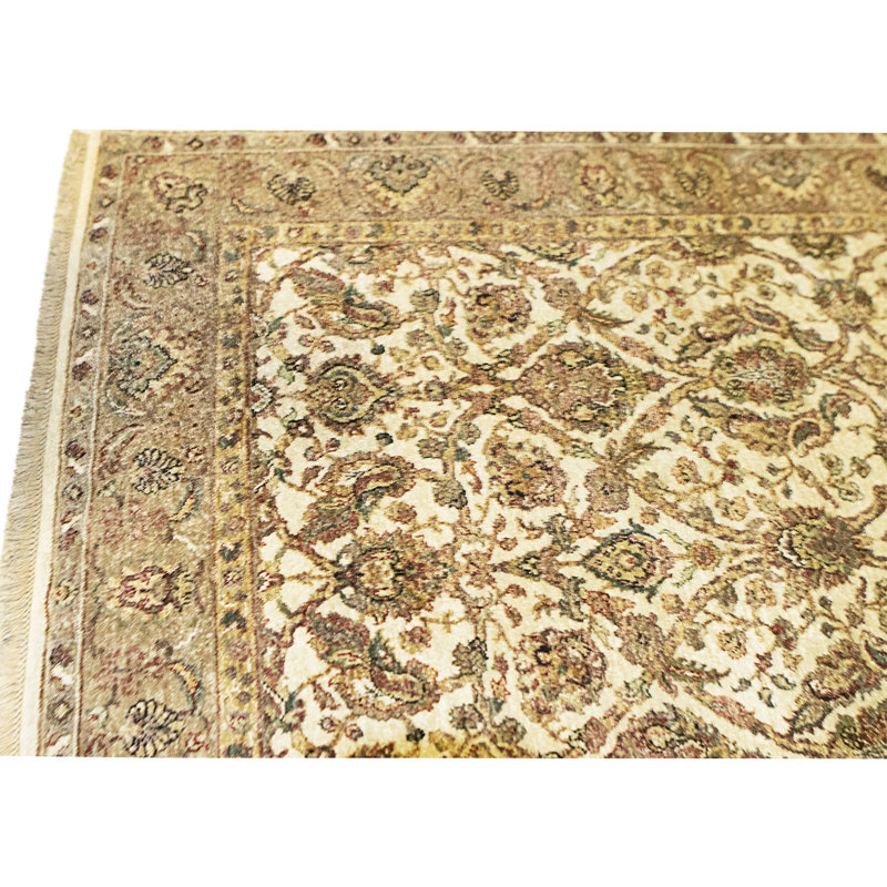 Hand Knotted Wool Area Rug in Cream And Brown