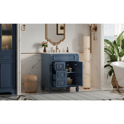 Meuble-lavabo de 24 po avec lavabo en cÃ©ramique, petit meuble-lavabo, meuble moderne avec 2 tiroirs et une tablette rÃ©glable