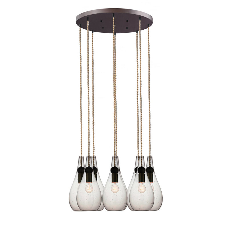 Earth 8 - Light Chandelier, Nickel Braided Cord, Clear Glass, 120" H x 16" W x 16" D