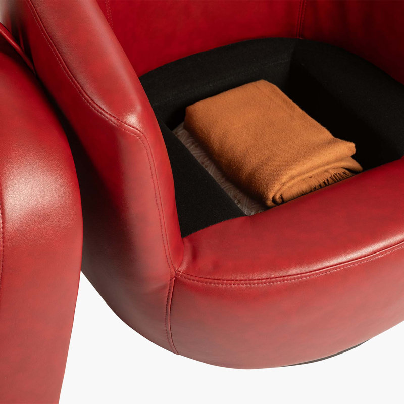 Fauteuil demi-tonneau rembourré pivotant avec rangement, Similicuir rouge