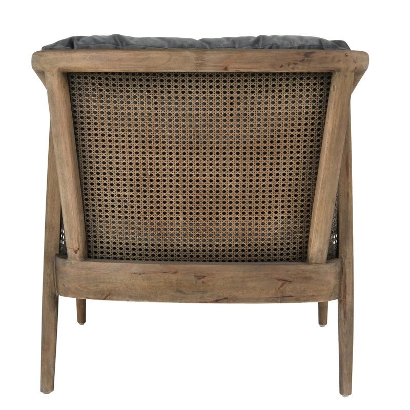 Gray Velvet Handcrafted Accent Chair with Wood Legs