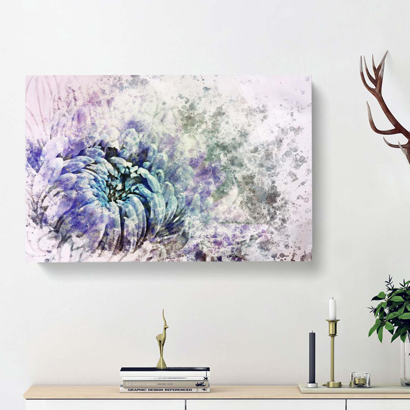 Lilac & Blue Chrysanthemum In Abstract - Wrapped Canvas, 50cm H x 76cm W x 3cm D
