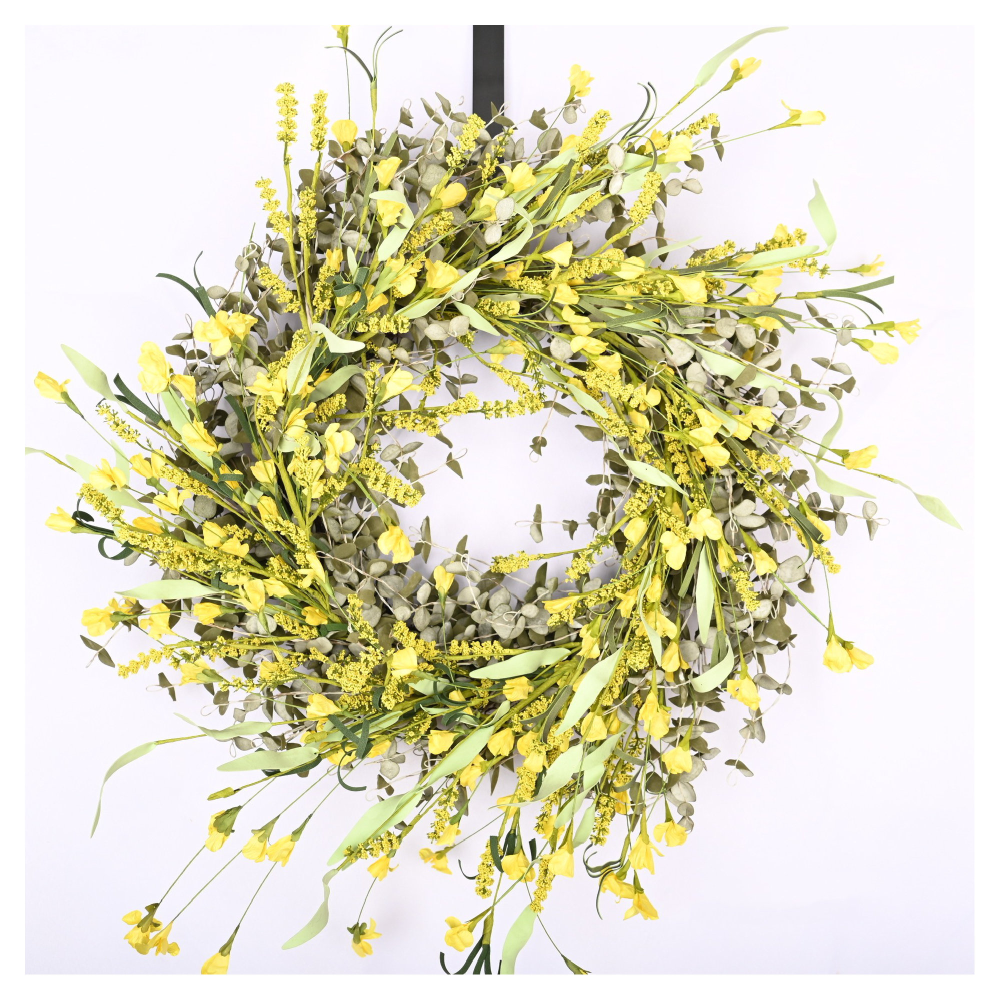26" Spring Summer Mini Eucalyptus Front Door Wreath, Green/Yellow