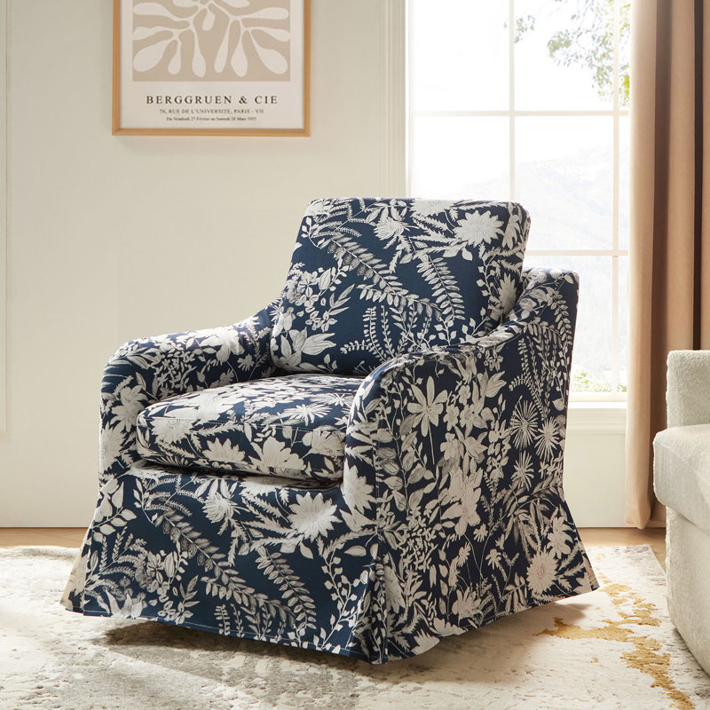 Fauteuil pivotant rembourré Asman Farmhouse, Mélange de polyester bleu marine