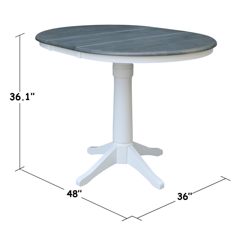 Ensemble de salle à manger extensible à hauteur de comptoir en bois massif Dibora, Blanc / gris chiné