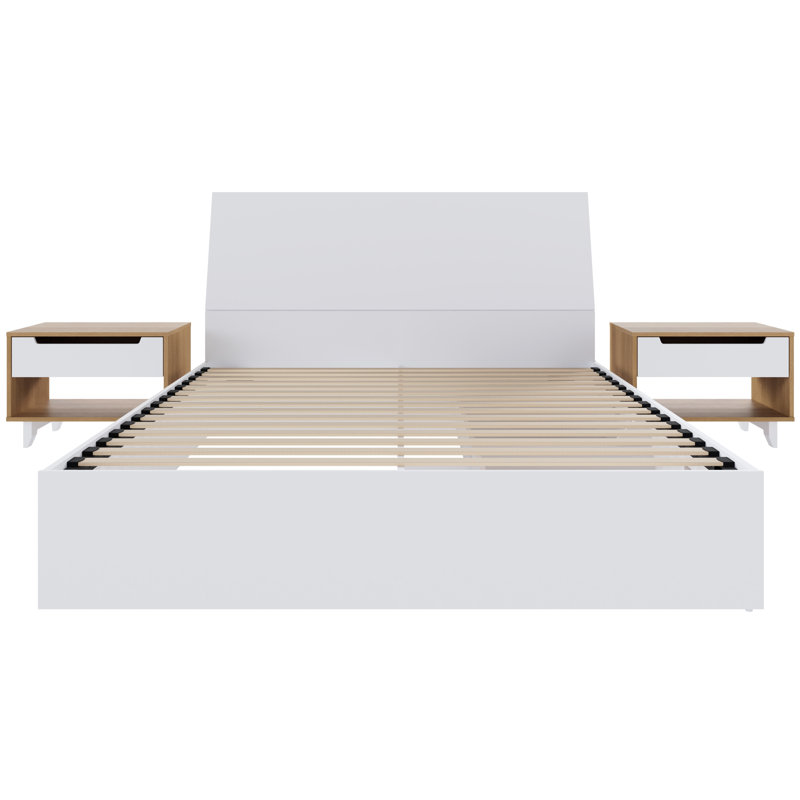 Ensemble de chambre double avec rangement 4 pièces Salley, Complète, Blanc/naturel