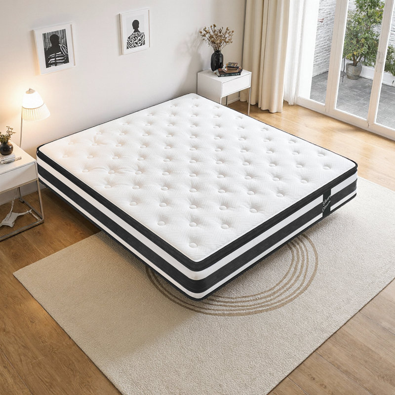 Matelas hybride de 12 pouces avec mousse à mémoire de forme respirante et ressorts ensachés | Certifié Oeko-Tex 100 | Isolation de mouvement et soulagement de la pression